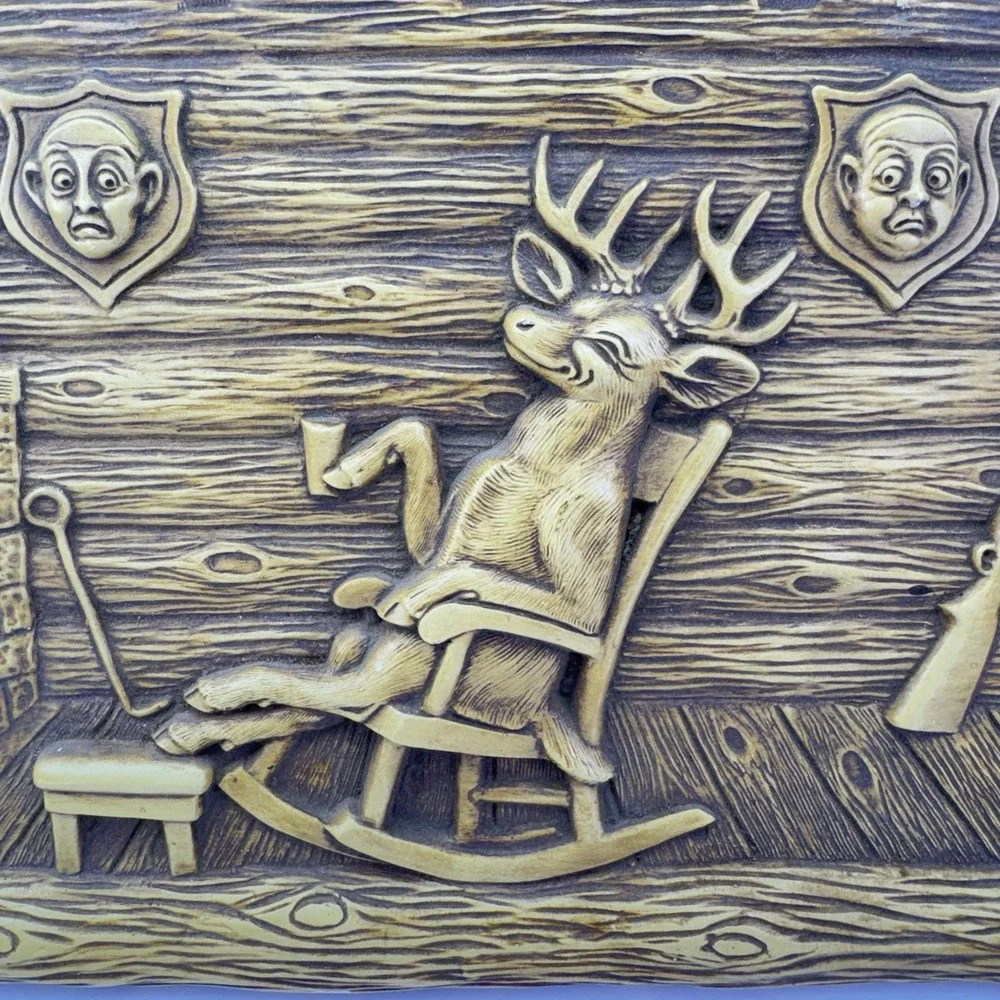 Vintage Deer Hunter Chalkware Wall Plaque Cabin Decor Rifle Hunting Lodge 10x13